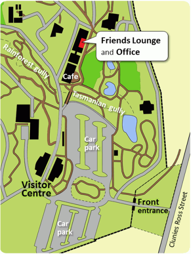 Map of the Gardens showing the Friends Lounge and Office