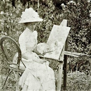 Ellis Rowan outdoors sketching, 1887