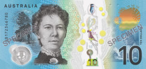 Specimen banknote image provided by Phillip Kodela (portion showing wattle)